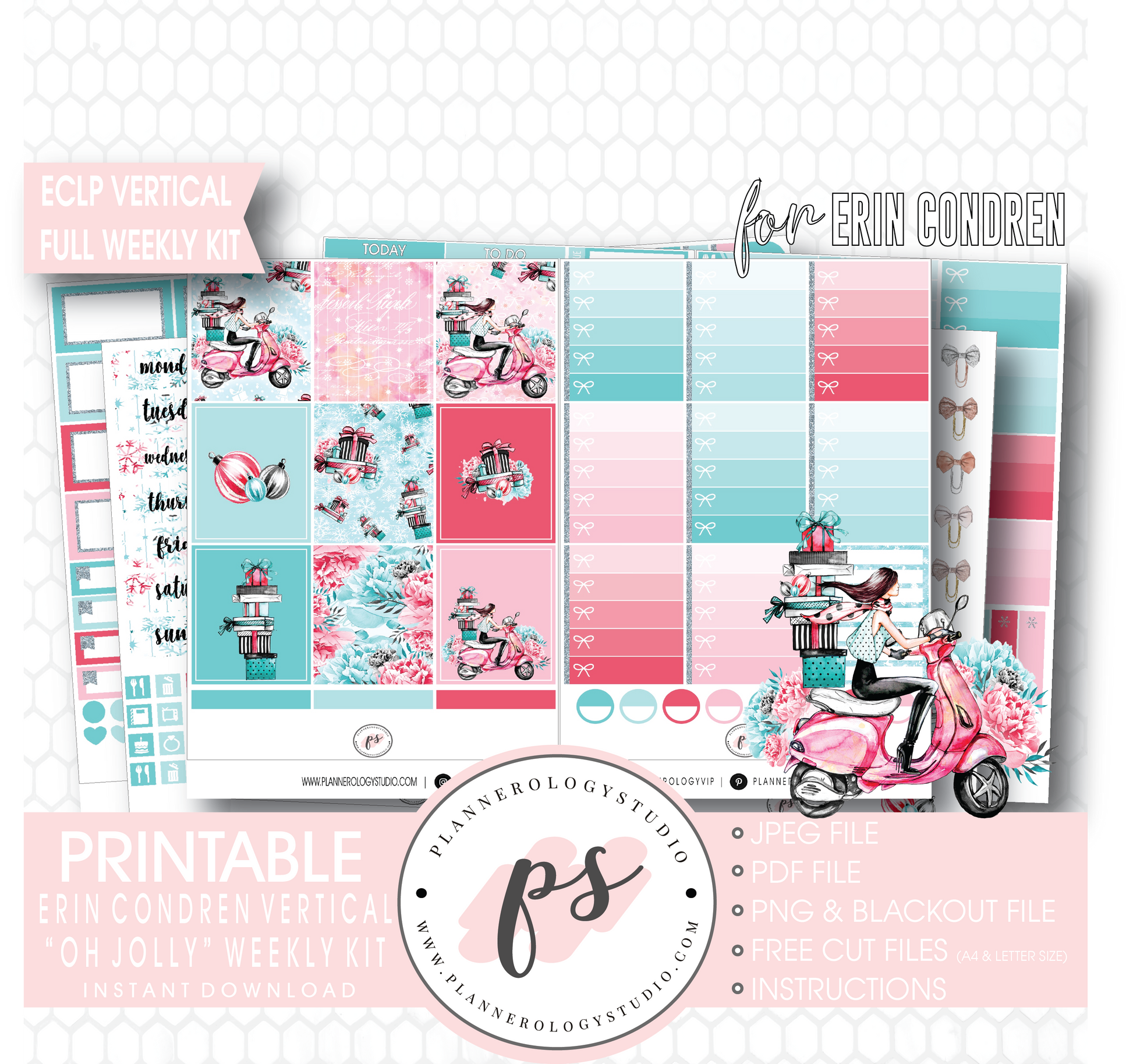 Oh Jolly (Christmas) Full Weekly Kit Printable Planner Digital Stickers (for use with Erin Condren Vertical) - Plannerologystudio