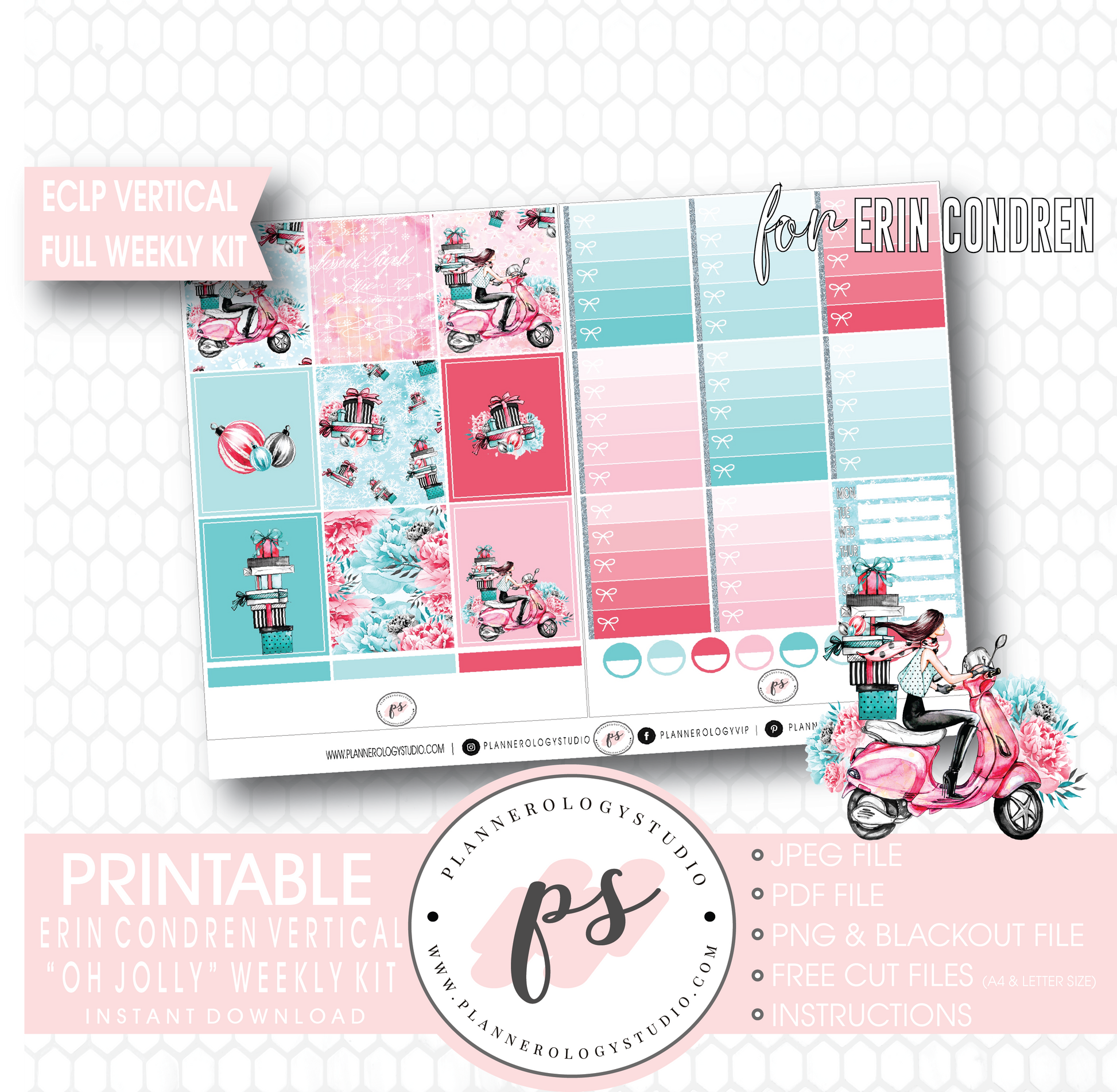 Oh Jolly (Christmas) Full Weekly Kit Printable Planner Digital Stickers (for use with Erin Condren Vertical) - Plannerologystudio