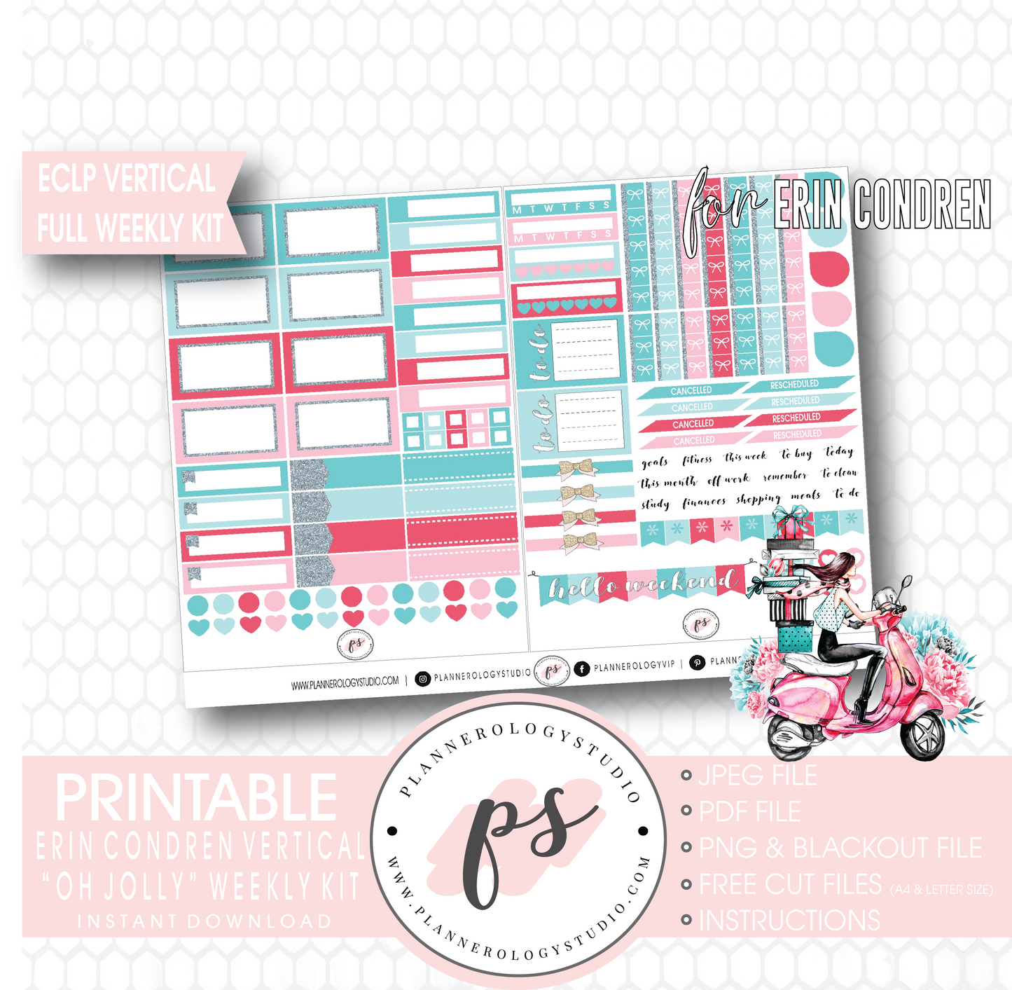 Oh Jolly (Christmas) Full Weekly Kit Printable Planner Digital Stickers (for use with Erin Condren Vertical) - Plannerologystudio