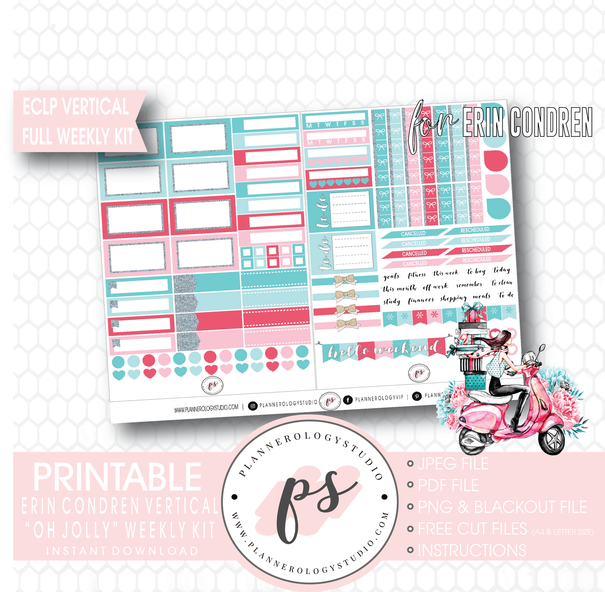 Oh Jolly (Christmas) Full Weekly Kit Printable Planner Digital Stickers (for use with Erin Condren Vertical) - Plannerologystudio