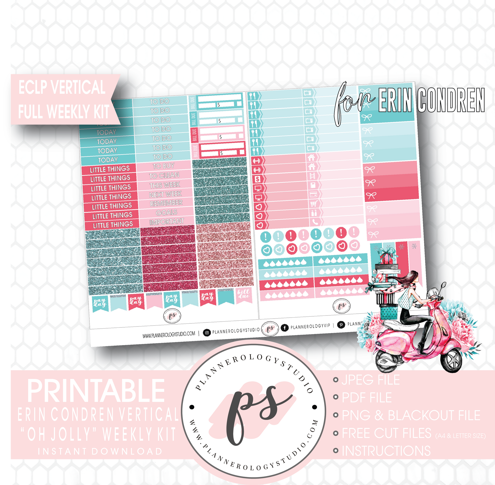 Oh Jolly (Christmas) Full Weekly Kit Printable Planner Digital Stickers (for use with Erin Condren Vertical) - Plannerologystudio