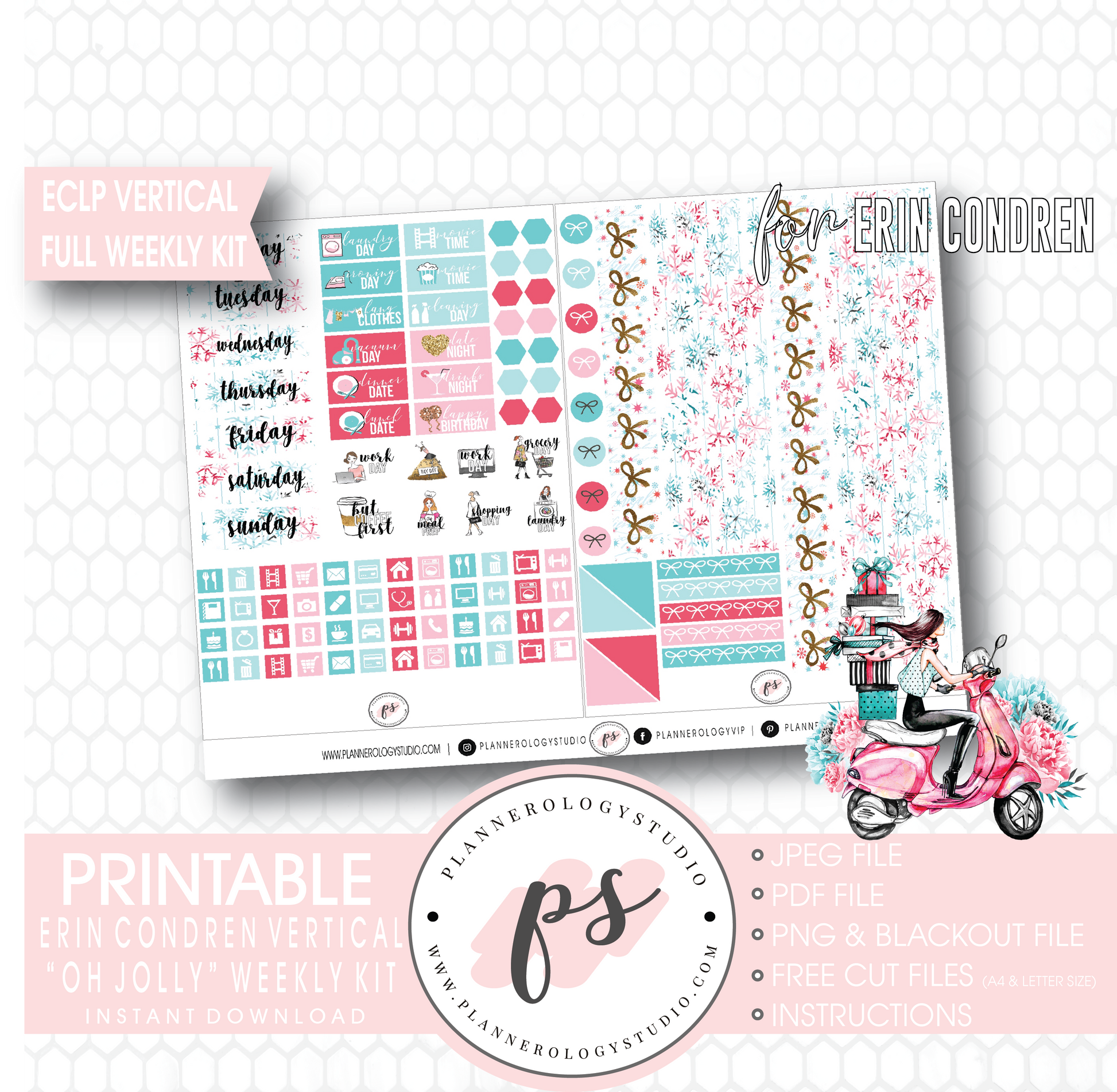 Oh Jolly (Christmas) Full Weekly Kit Printable Planner Digital Stickers (for use with Erin Condren Vertical) - Plannerologystudio