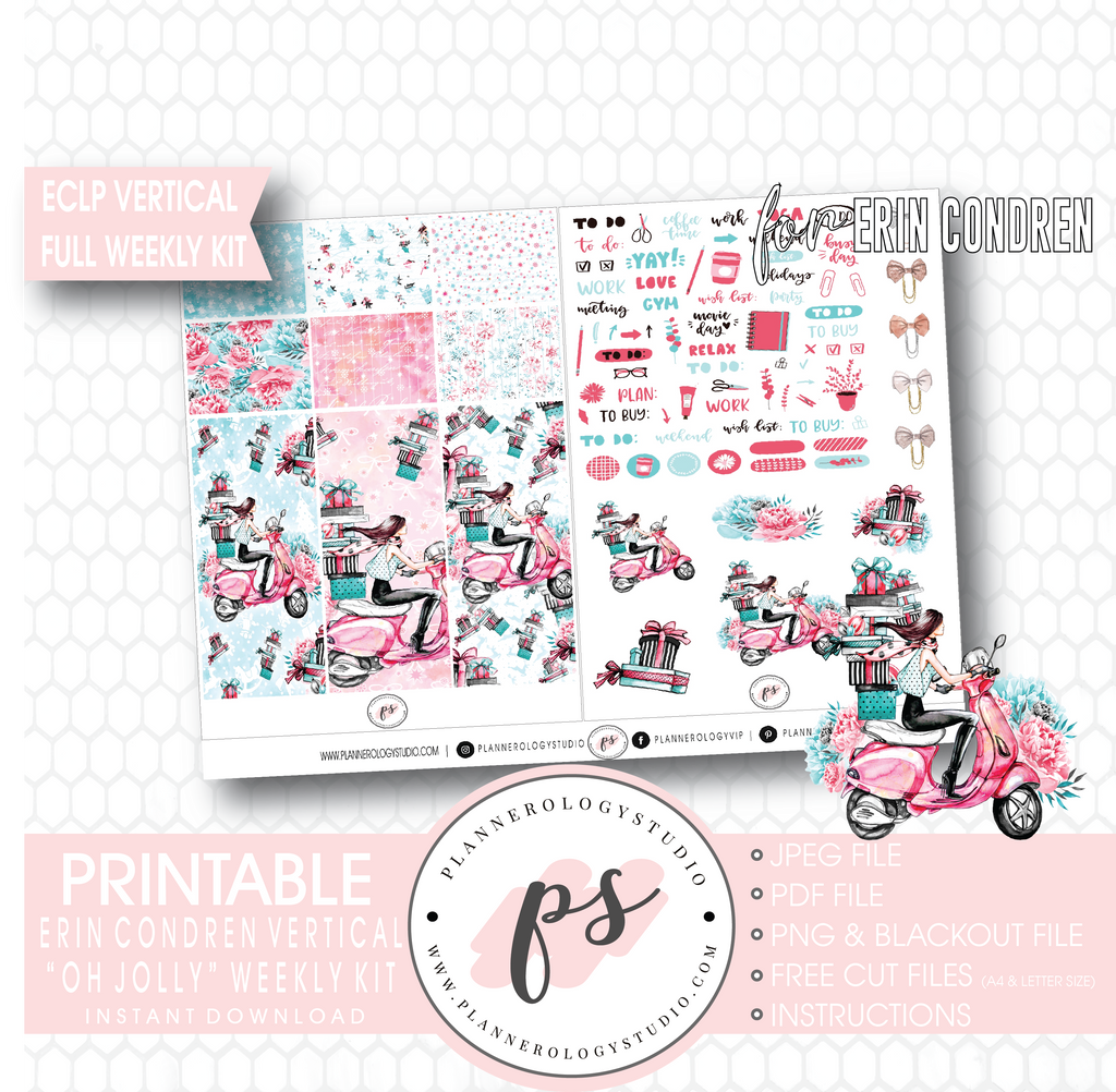 Oh Jolly (Christmas) Full Weekly Kit Printable Planner Digital Stickers (for use with Erin Condren Vertical) - Plannerologystudio