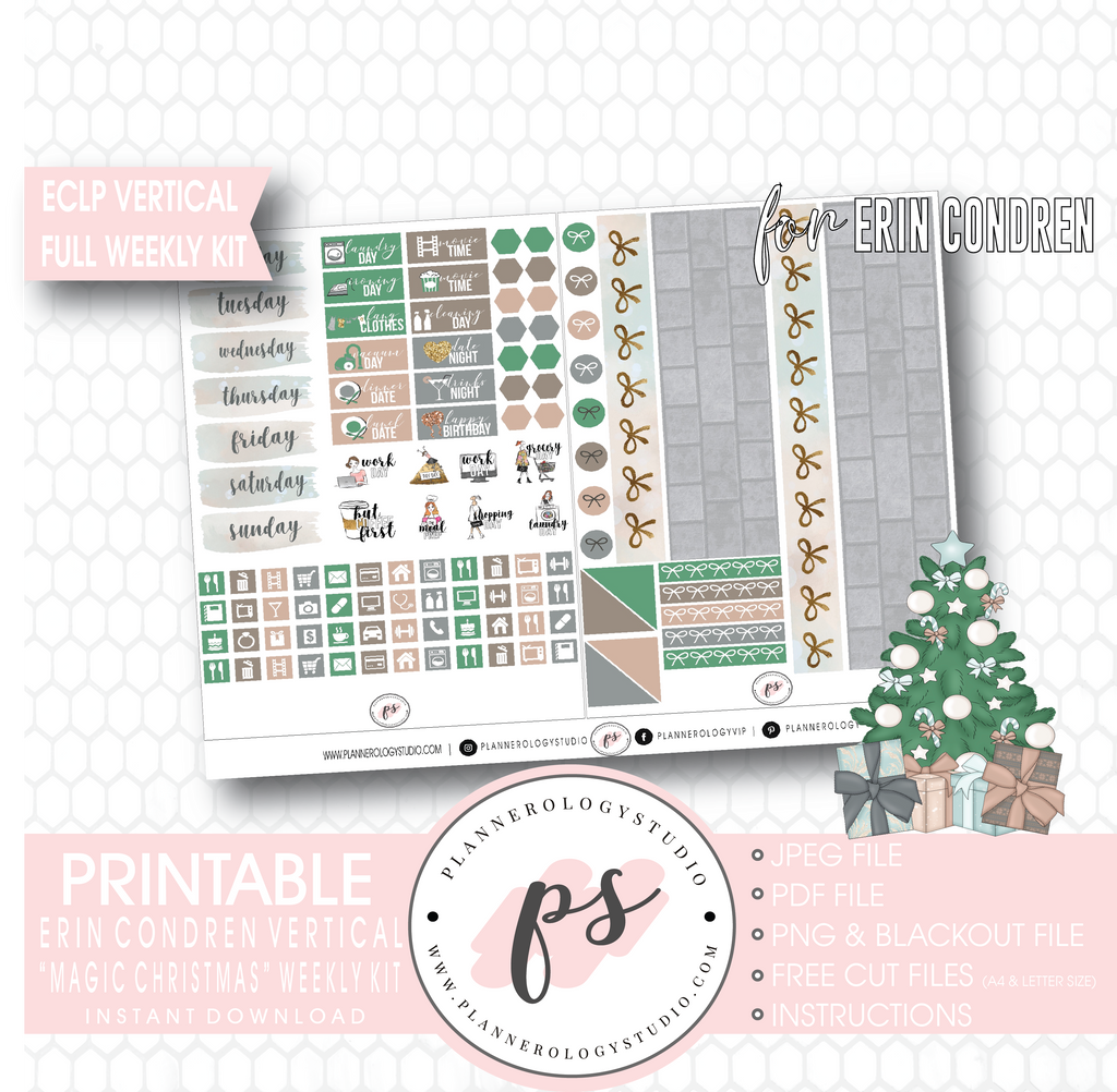 Magic Christmas (Harry Potter Inspired) Full Weekly Kit Printable Planner Digital Stickers (for use with Erin Condren Vertical) - Plannerologystudio