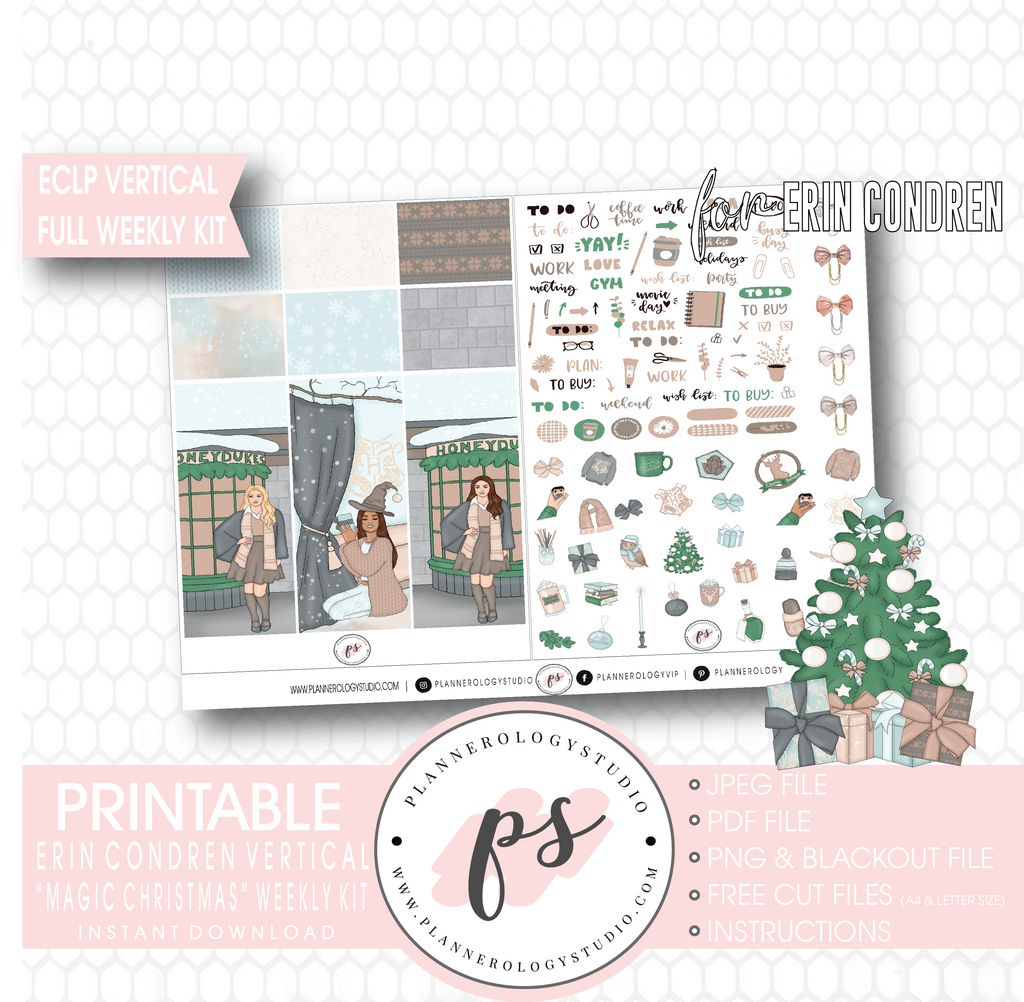 Magic Christmas (Harry Potter Inspired) Full Weekly Kit Printable Planner Digital Stickers (for use with Erin Condren Vertical) - Plannerologystudio