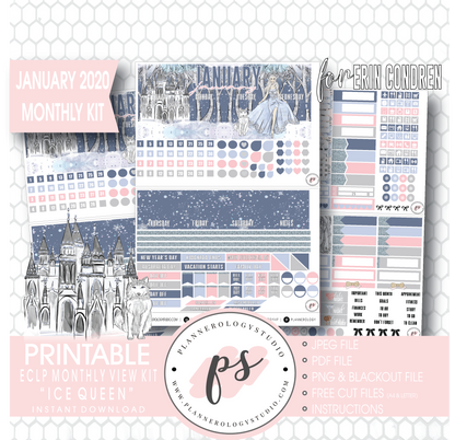 Ice Queen January 2020 Monthly View Kit Digital Printable Planner Stickers (for use with Erin Condren) - Plannerologystudio