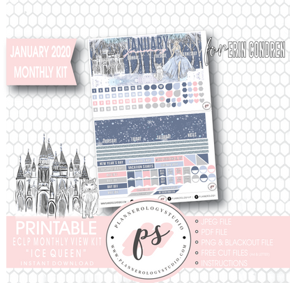 Ice Queen January 2020 Monthly View Kit Digital Printable Planner Stickers (for use with Erin Condren) - Plannerologystudio