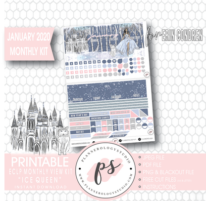 Ice Queen January 2020 Monthly View Kit Digital Printable Planner Stickers (for use with Erin Condren) - Plannerologystudio