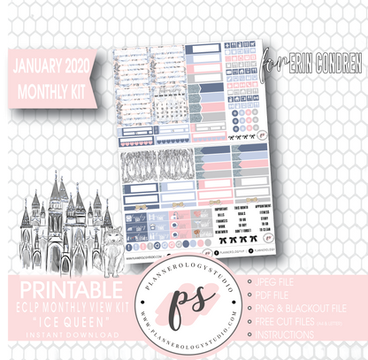 Ice Queen January 2020 Monthly View Kit Digital Printable Planner Stickers (for use with Erin Condren) - Plannerologystudio