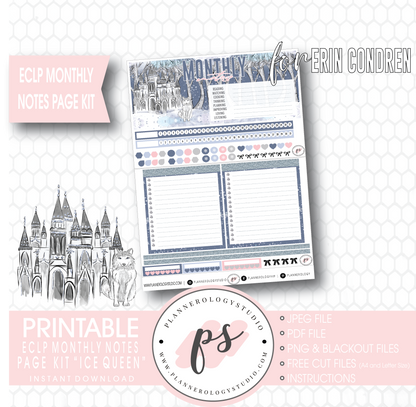 Ice Queen Monthly Notes Page Kit Digital Printable Planner Stickers (for use with Erin Condren) - Plannerologystudio