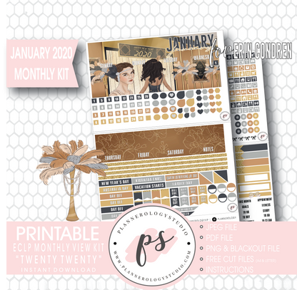 Twenty Twenty January 2020 Monthly View Kit Digital Printable Planner Stickers (for use with Erin Condren) - Plannerologystudio