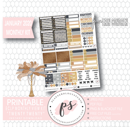Twenty Twenty January 2020 Monthly View Kit Digital Printable Planner Stickers (for use with Erin Condren) - Plannerologystudio