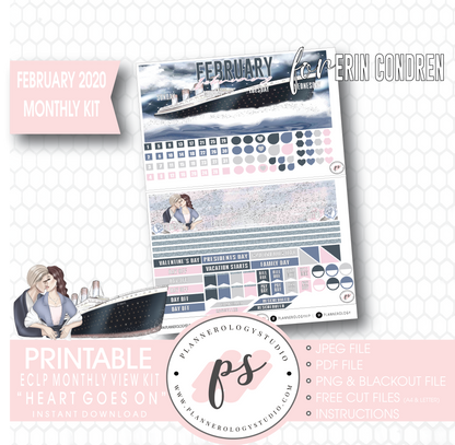 Heart Goes On (Titanic) February 2020 Monthly View Kit Digital Printable Planner Stickers (for use with Erin Condren) - Plannerologystudio