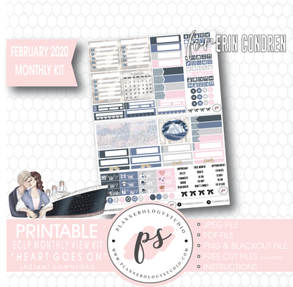 Heart Goes On (Titanic) February 2020 Monthly View Kit Digital Printable Planner Stickers (for use with Erin Condren) - Plannerologystudio