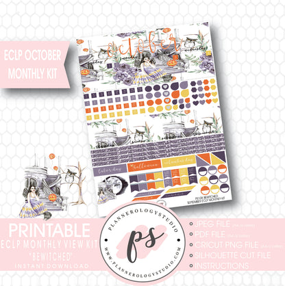 "Bewitched" October 2017 Halloween Monthly View Kit Printable Planner Stickers (for use with ECLP) - Plannerologystudio