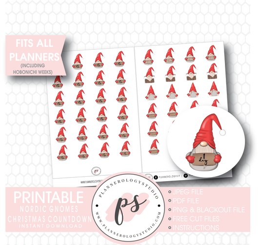 Nordic Gnomes 24 Days to Christmas & Deco Planner Icons Digital Printable Planner Stickers - Plannerologystudio