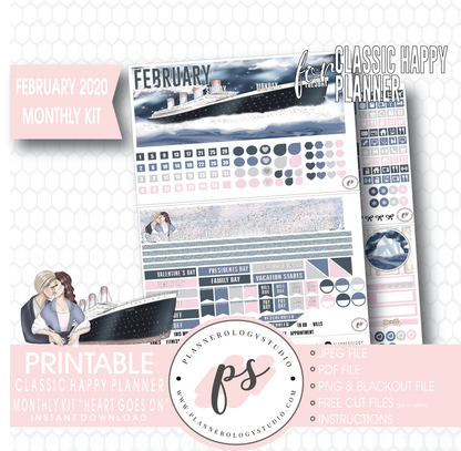 Heart Goes On (Titanic) February 2020 Monthly View Kit Digital Printable Planner Stickers (for use with Classic Happy Planner) - Plannerologystudio