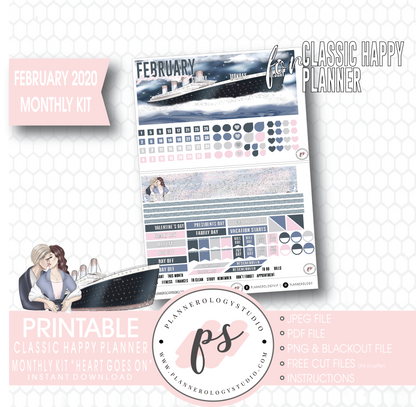 Heart Goes On (Titanic) February 2020 Monthly View Kit Digital Printable Planner Stickers (for use with Classic Happy Planner) - Plannerologystudio