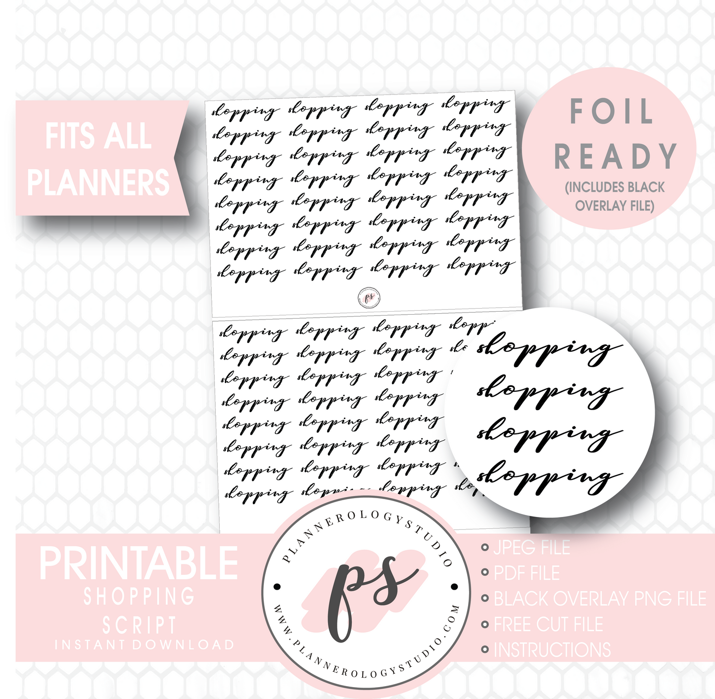 Shopping Script Digital Printable Planner Stickers (Foil Ready) - Plannerologystudio