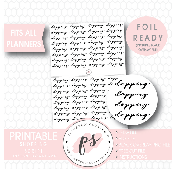 Shopping Script Digital Printable Planner Stickers (Foil Ready) - Plannerologystudio