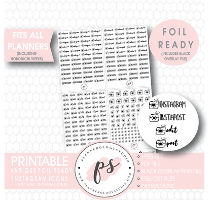 Instagram (Instapost, Edit, Post) Script & Icon Digital Printable Planner Stickers (Foil Ready) - Plannerologystudio