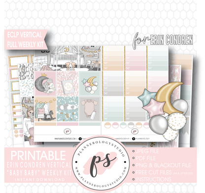 Baby Baby Full Weekly Kit Printable Planner Digital Stickers (for use with Erin Condren Vertical) - Plannerologystudio
