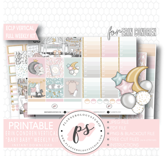 Baby Baby Full Weekly Kit Printable Planner Digital Stickers (for use with Erin Condren Vertical) - Plannerologystudio