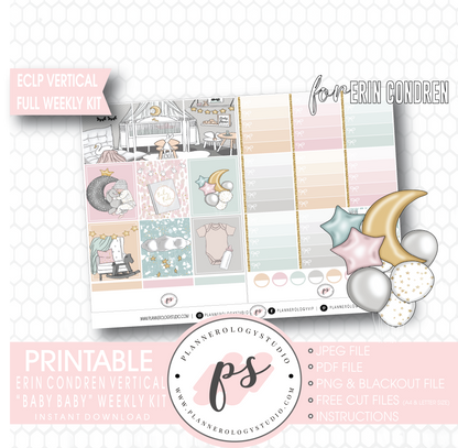 Baby Baby Full Weekly Kit Printable Planner Digital Stickers (for use with Erin Condren Vertical) - Plannerologystudio