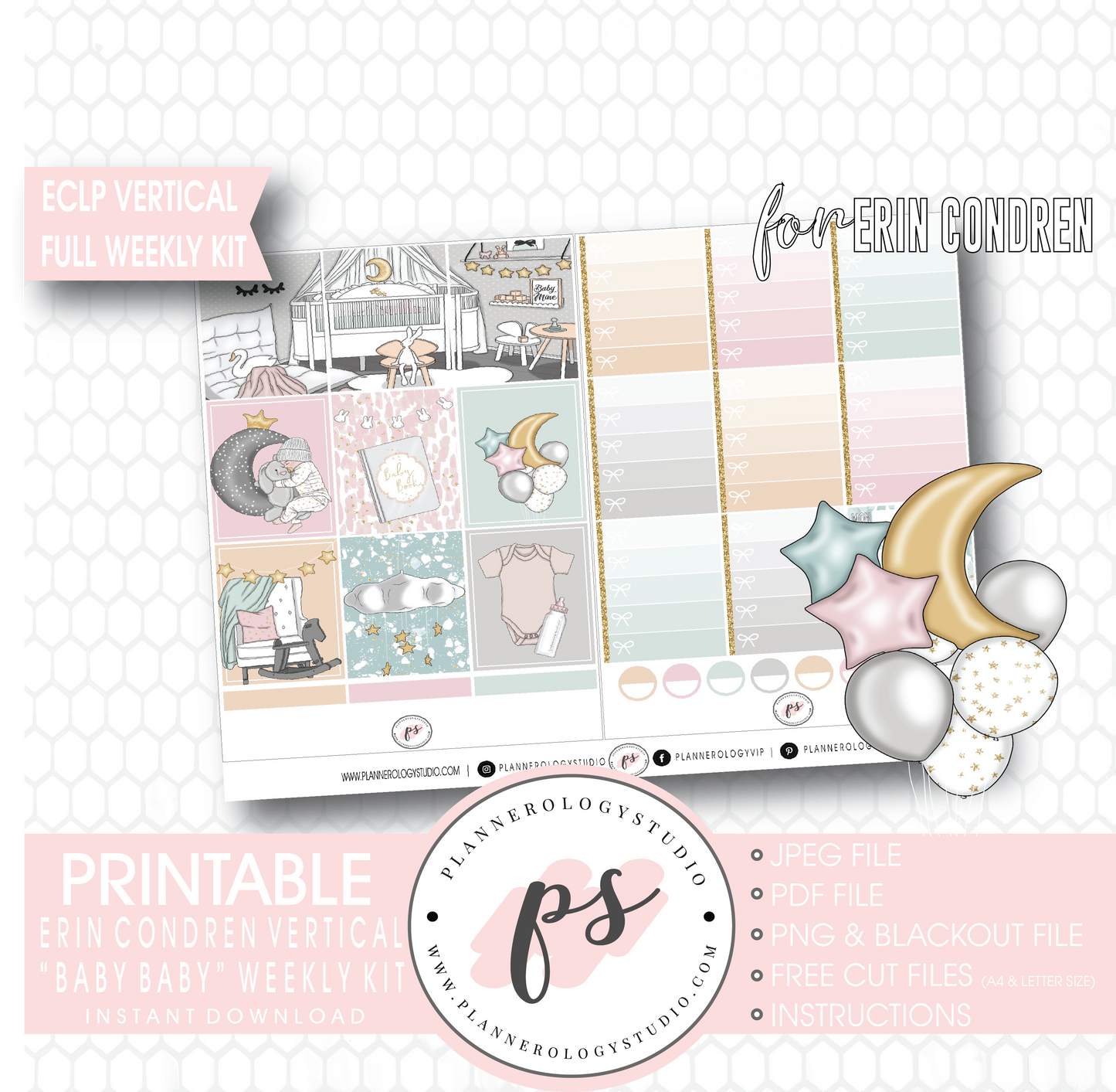 Baby Baby Full Weekly Kit Printable Planner Digital Stickers (for use with Erin Condren Vertical) - Plannerologystudio