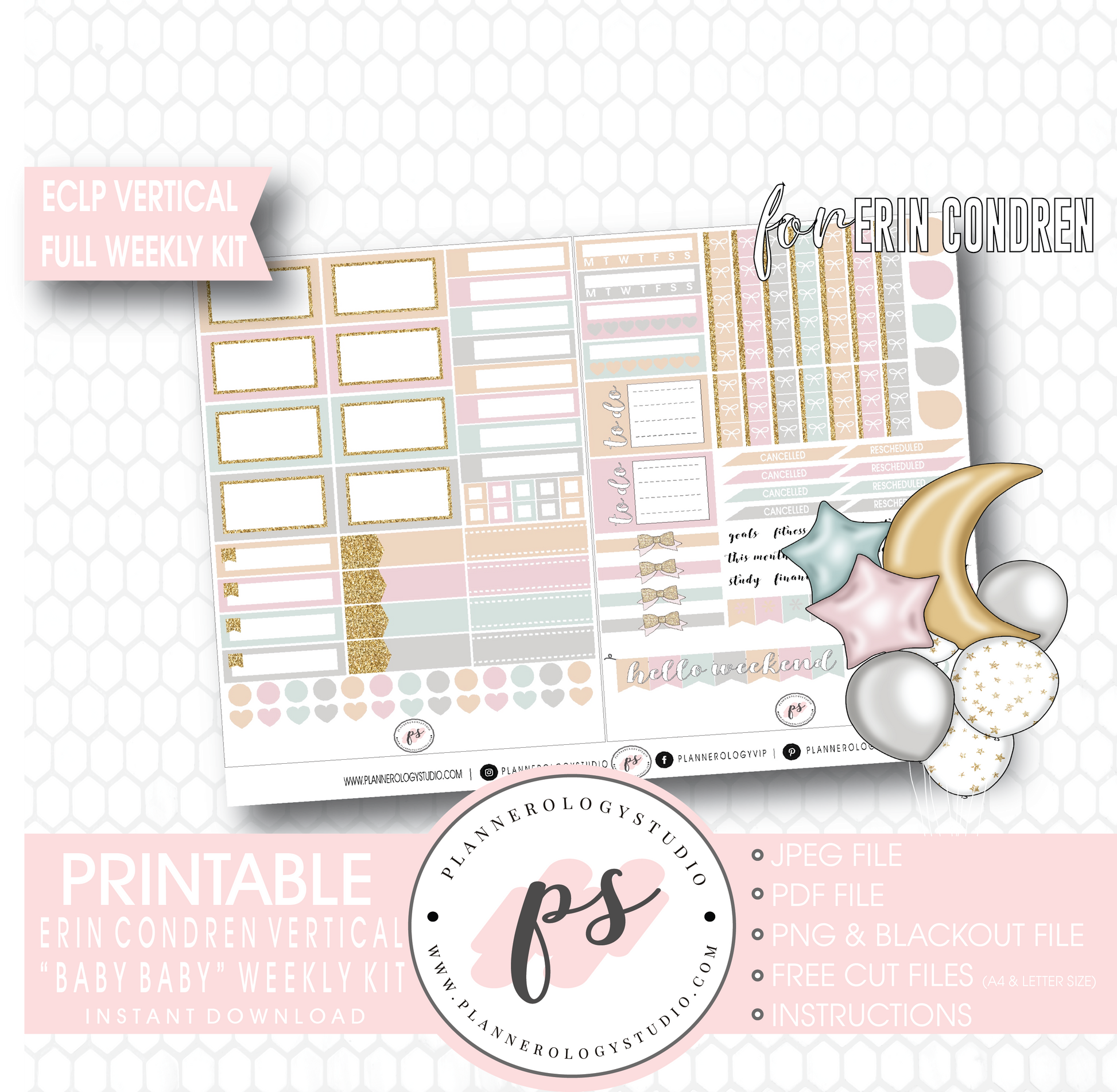 Baby Baby Full Weekly Kit Printable Planner Digital Stickers (for use with Erin Condren Vertical) - Plannerologystudio
