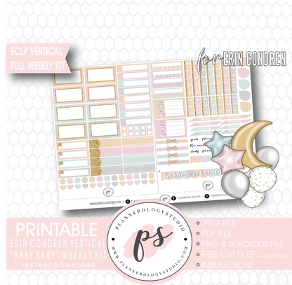 Baby Baby Full Weekly Kit Printable Planner Digital Stickers (for use with Erin Condren Vertical) - Plannerologystudio