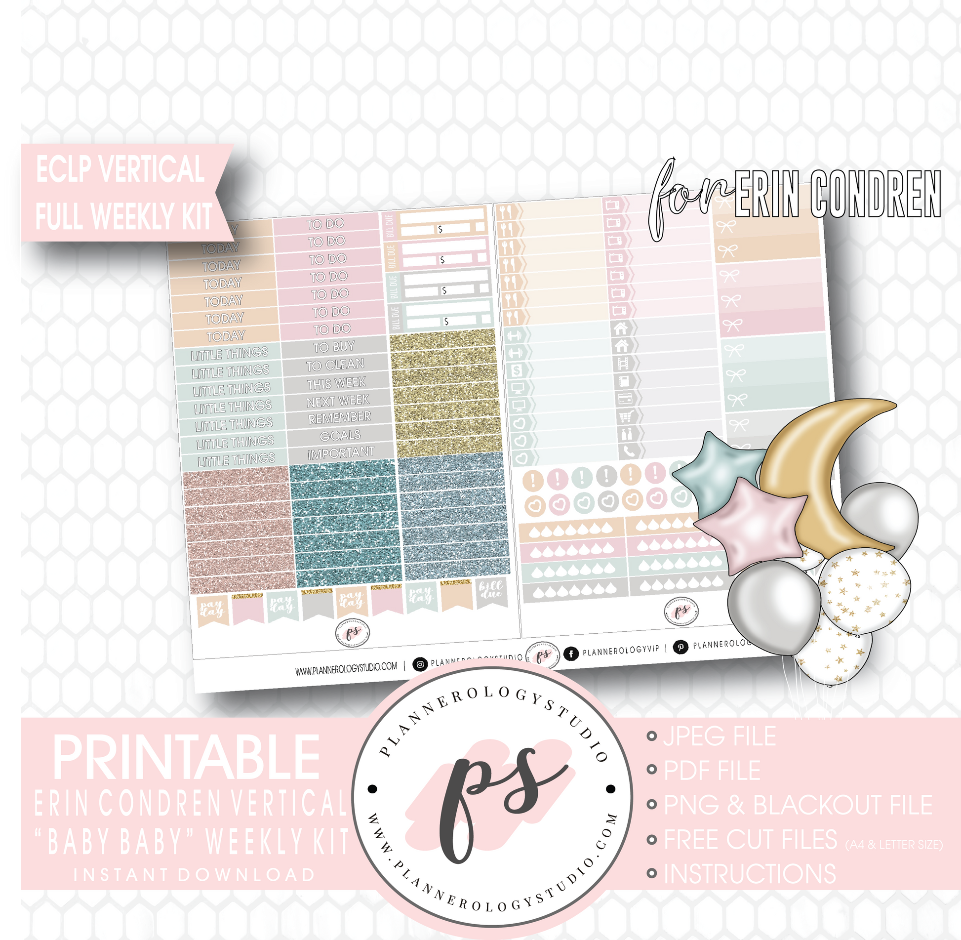 Baby Baby Full Weekly Kit Printable Planner Digital Stickers (for use with Erin Condren Vertical) - Plannerologystudio