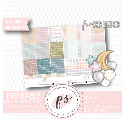 Baby Baby Full Weekly Kit Printable Planner Digital Stickers (for use with Erin Condren Vertical) - Plannerologystudio
