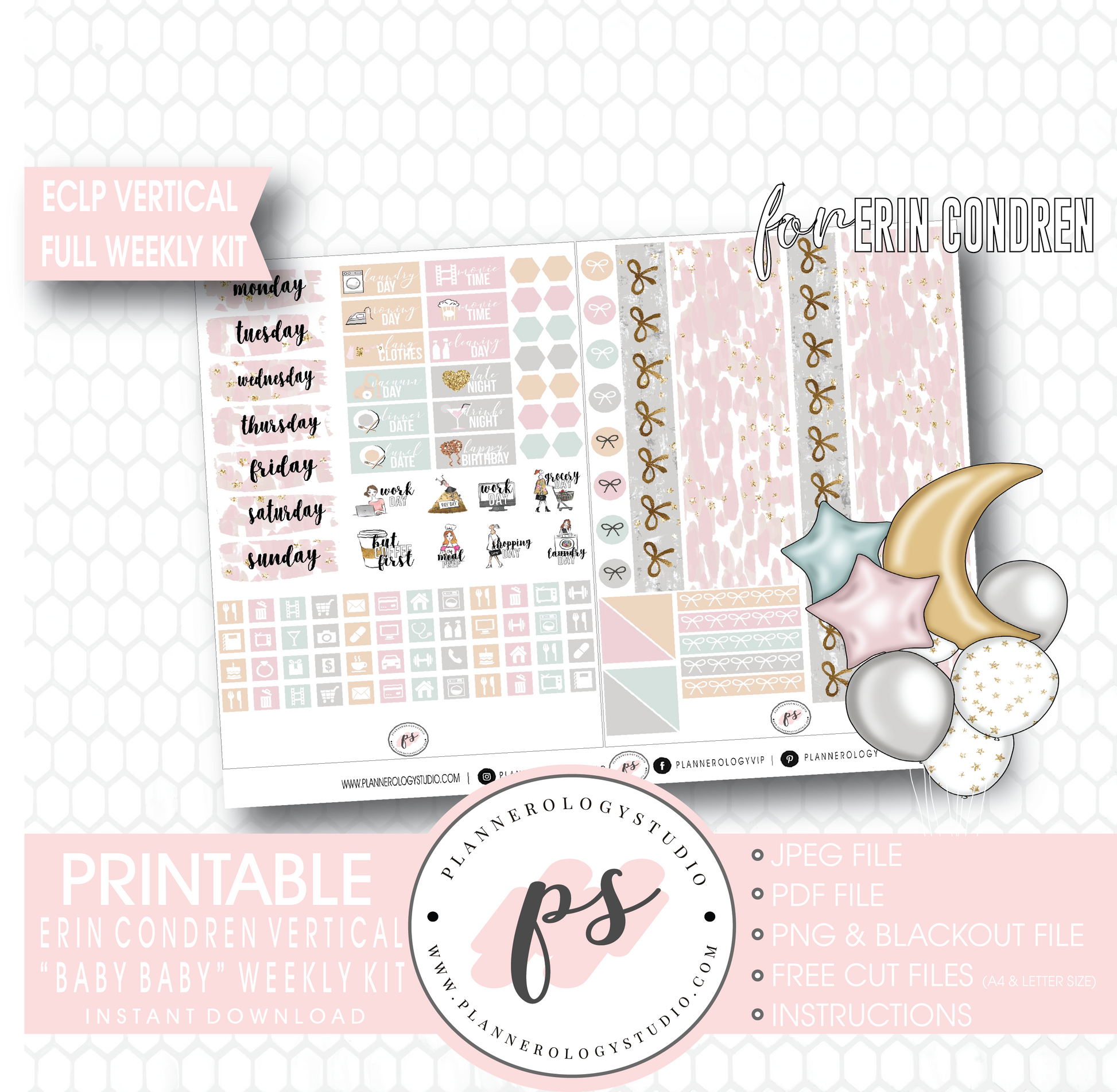Baby Baby Full Weekly Kit Printable Planner Digital Stickers (for use with Erin Condren Vertical) - Plannerologystudio