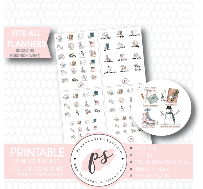 Winter Bucket List To Do Icons Digital Printable Planner Stickers Digital Printable Planner Stickers - Plannerologystudio