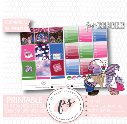 Gnome of Love Valentine's Day Full Weekly Kit Printable Planner Digital Stickers (for use with Erin Condren Vertical) - Plannerologystudio