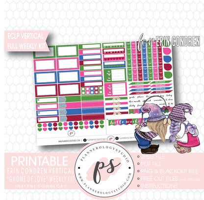 Gnome of Love Valentine's Day Full Weekly Kit Printable Planner Digital Stickers (for use with Erin Condren Vertical) - Plannerologystudio