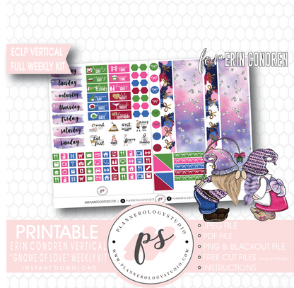 Gnome of Love Valentine's Day Full Weekly Kit Printable Planner Digital Stickers (for use with Erin Condren Vertical) - Plannerologystudio