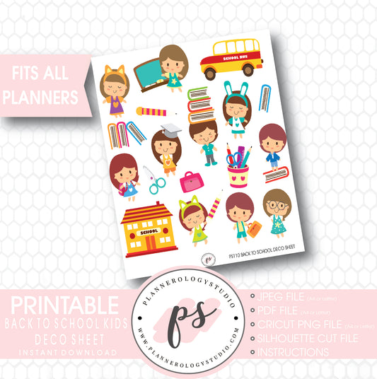 Back to School Kids Deco Sheet Printable Planner Stickers - Plannerologystudio