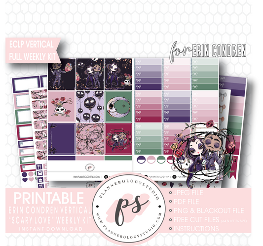 Scary Love (Valentine's Day) Full Weekly Kit Printable Planner Digital Stickers (for use with Erin Condren Vertical) - Plannerologystudio