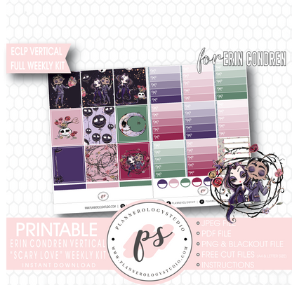 Scary Love (Valentine's Day) Full Weekly Kit Printable Planner Digital Stickers (for use with Erin Condren Vertical) - Plannerologystudio