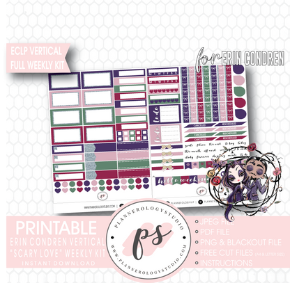 Scary Love (Valentine's Day) Full Weekly Kit Printable Planner Digital Stickers (for use with Erin Condren Vertical) - Plannerologystudio