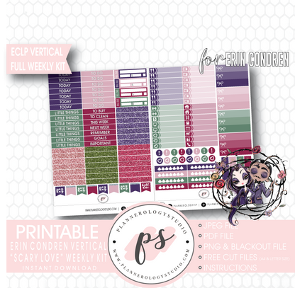 Scary Love (Valentine's Day) Full Weekly Kit Printable Planner Digital Stickers (for use with Erin Condren Vertical) - Plannerologystudio