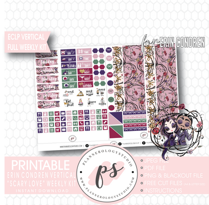 Scary Love (Valentine's Day) Full Weekly Kit Printable Planner Digital Stickers (for use with Erin Condren Vertical) - Plannerologystudio