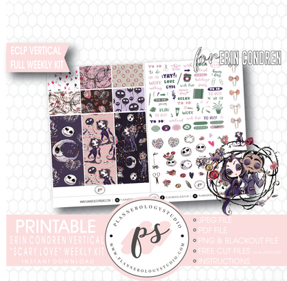 Scary Love (Valentine's Day) Full Weekly Kit Printable Planner Digital Stickers (for use with Erin Condren Vertical) - Plannerologystudio