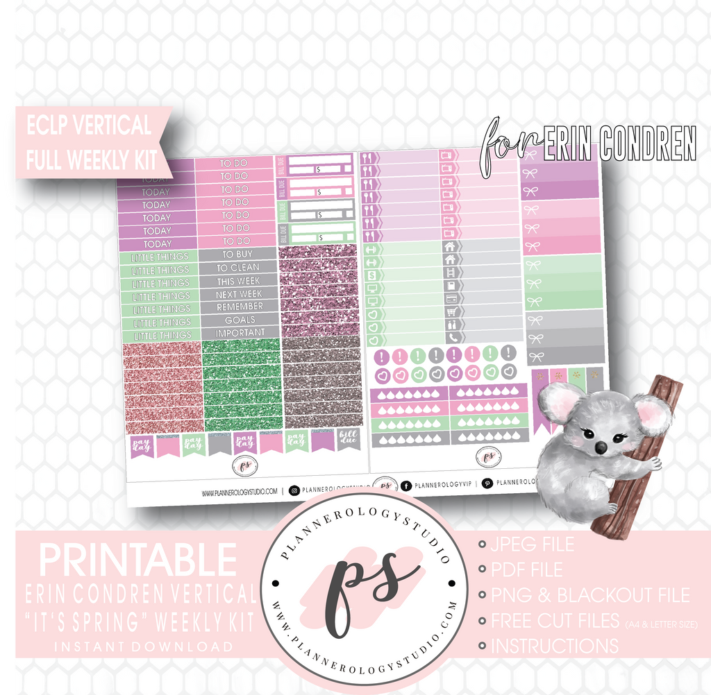 It's Spring Full Weekly Kit Printable Planner Digital Stickers (for use with Erin Condren Vertical) - Plannerologystudio