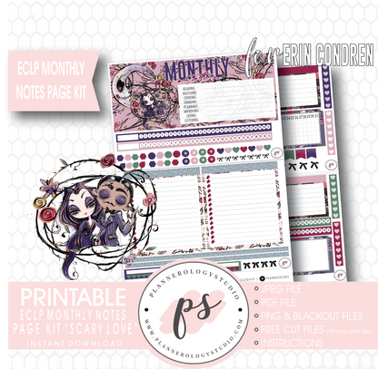 Scary Love (Valentine's Day) Monthly Notes Page Kit Digital Printable Planner Stickers (for use with Erin Condren) - Plannerologystudio