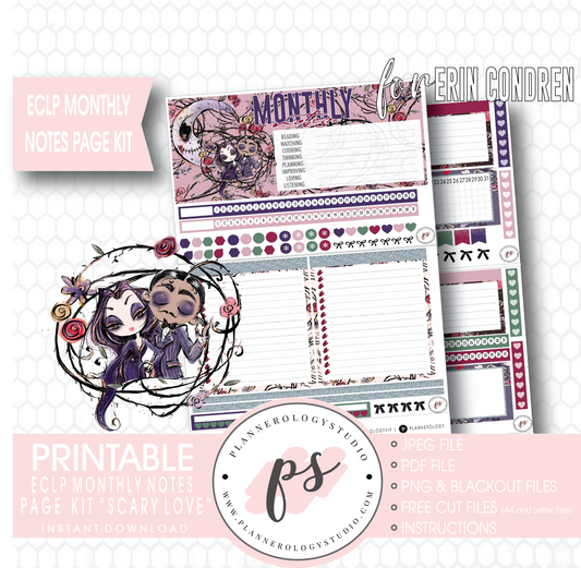 Scary Love (Valentine's Day) Monthly Notes Page Kit Digital Printable Planner Stickers (for use with Erin Condren) - Plannerologystudio