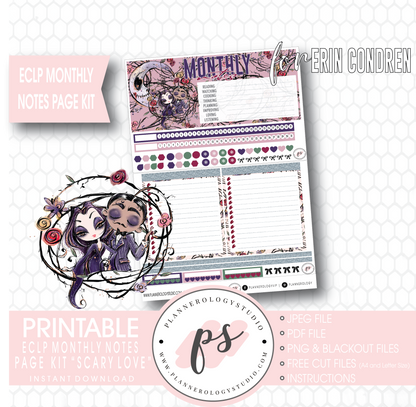 Scary Love (Valentine's Day) Monthly Notes Page Kit Digital Printable Planner Stickers (for use with Erin Condren) - Plannerologystudio