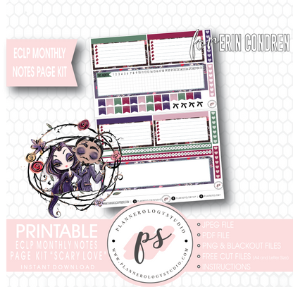 Scary Love (Valentine's Day) Monthly Notes Page Kit Digital Printable Planner Stickers (for use with Erin Condren) - Plannerologystudio
